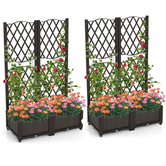 DirectDeals pair of PE rattan raised garden beds with trellis panels in dark brown on Tampa Home & Garden Store
