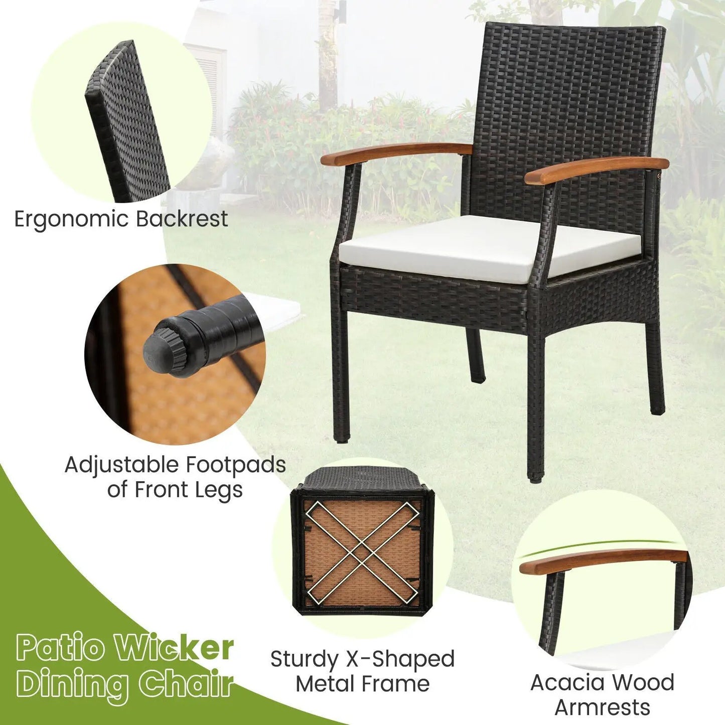 Patio Wicker Chair Set with Soft Cushions, black wicker, wooden armrests, DirectDeals on Tampa Home & Garden Store