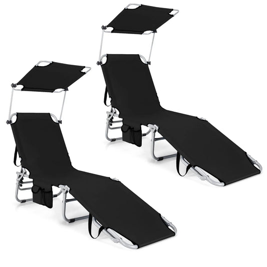 Set of 2 Portable Reclining Chair with 5 Adjustable Positions-Black - Tampa Home & Garden Store