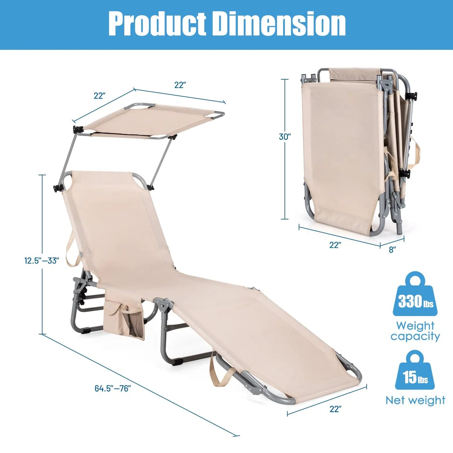 Two beige DirectDeals portable reclining sunloungers with 5-position backrests on Tampa Home & Garden Store