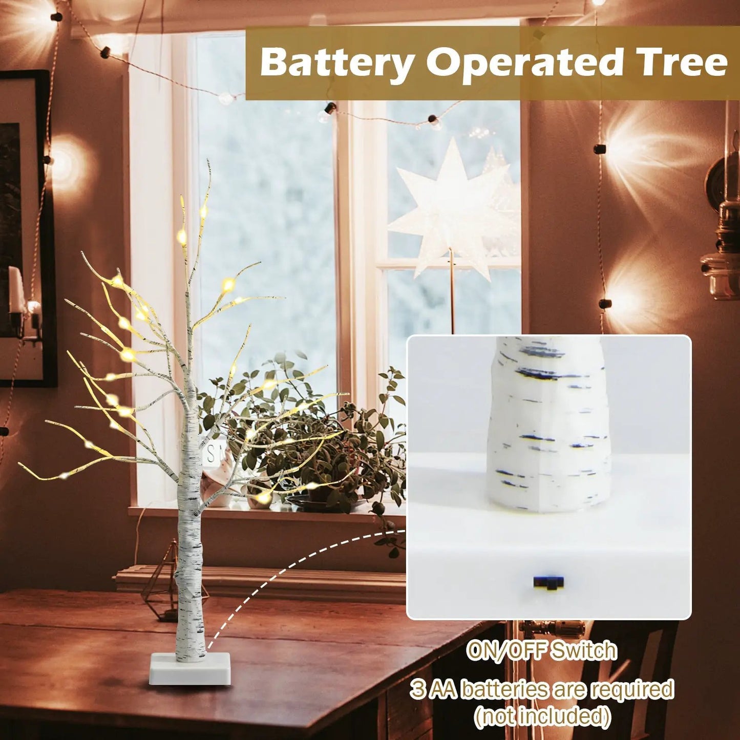 Set of 2 DirectDeals cordless prelit white birch twig trees with warm LEDs on square bases on Tampa Home & Garden Store