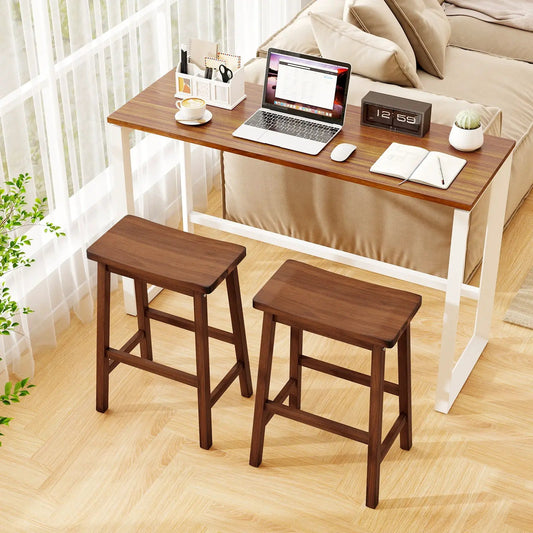 Set of 2 walnut wood saddle-seat counter-height stools with curved seats on Tampa Home & Garden Store