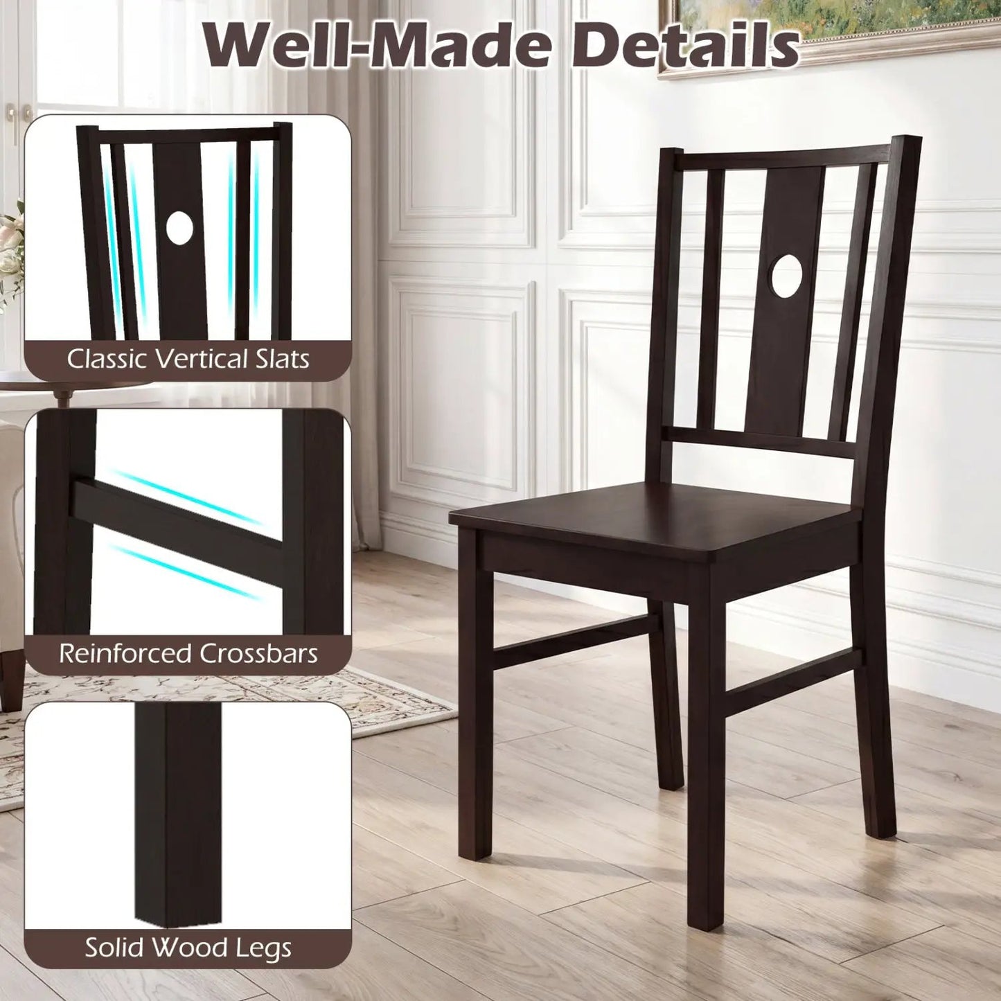 Solid Rubber Wood Dining Chairs Set of 2