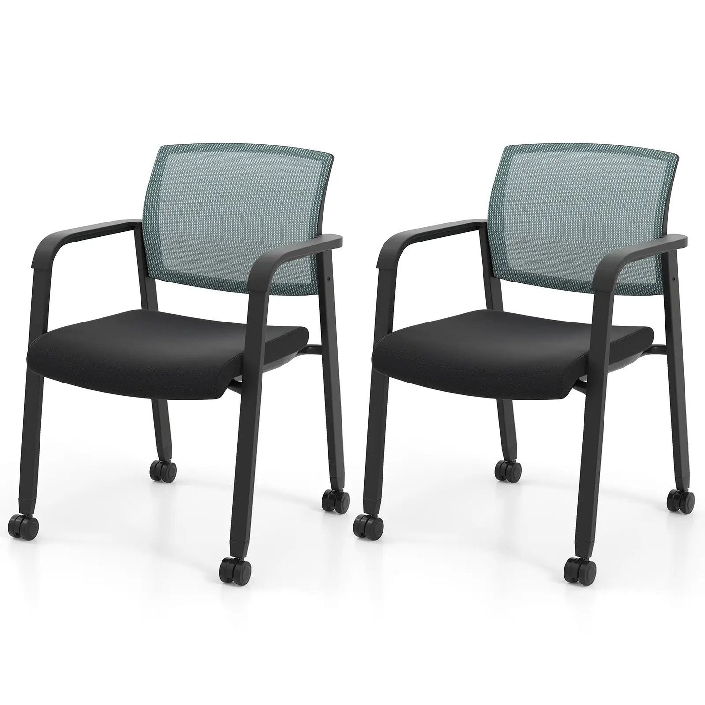 Set of 2 DirectDeals stackable office chairs with teal mesh backs and black cushioned seats on Tampa Home & Garden Store