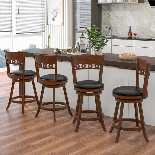 Set of 2 Swivel Bar Stools with Rubber Wood Frame-24.5 inches - Tampa Home & Garden Store