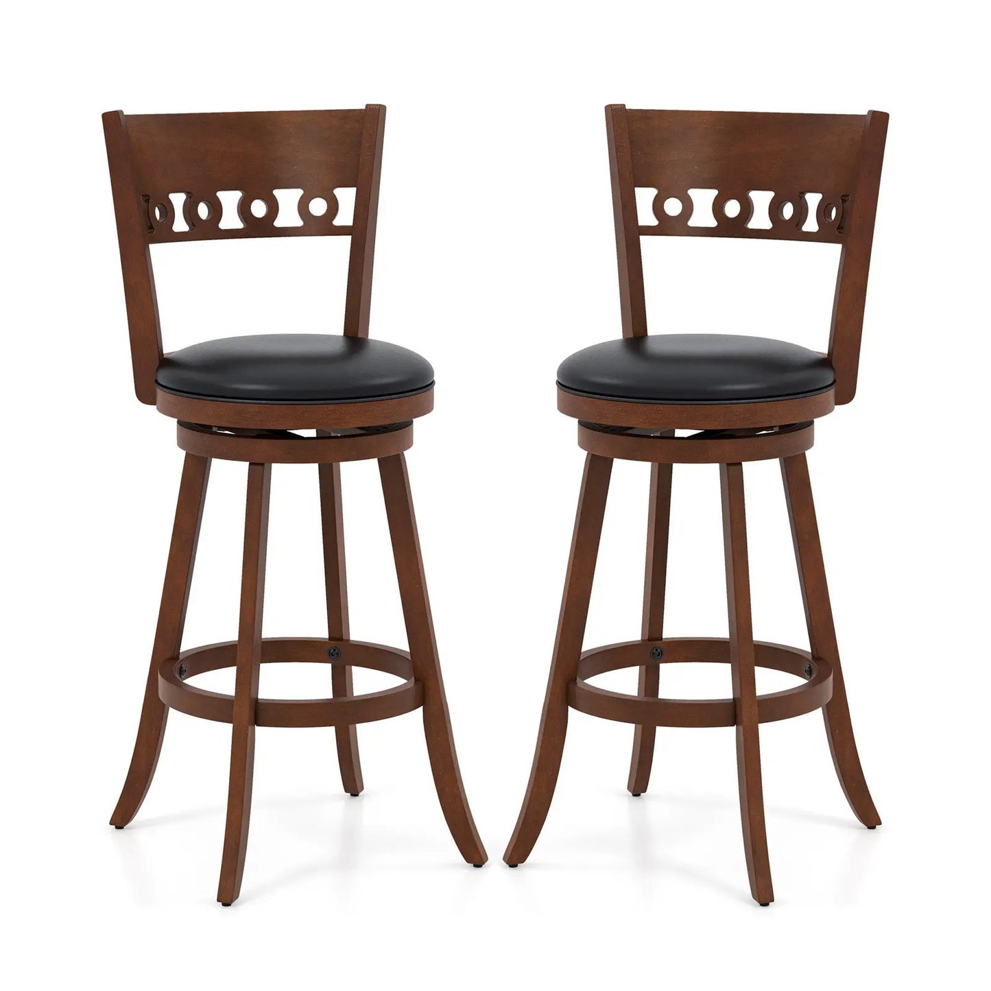 Set of 2 swivel bar stools with rubber wood frame, brown finish, black cushions by DirectDeals on Tampa Home & Garden Store