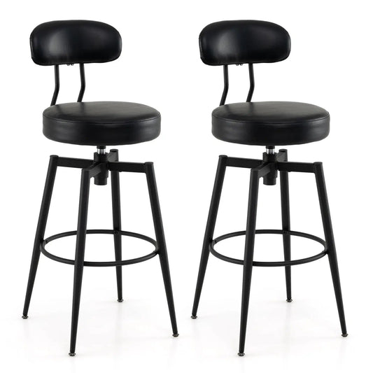 Set of 2 Swivel Bar Stools Faux Leather With Seat