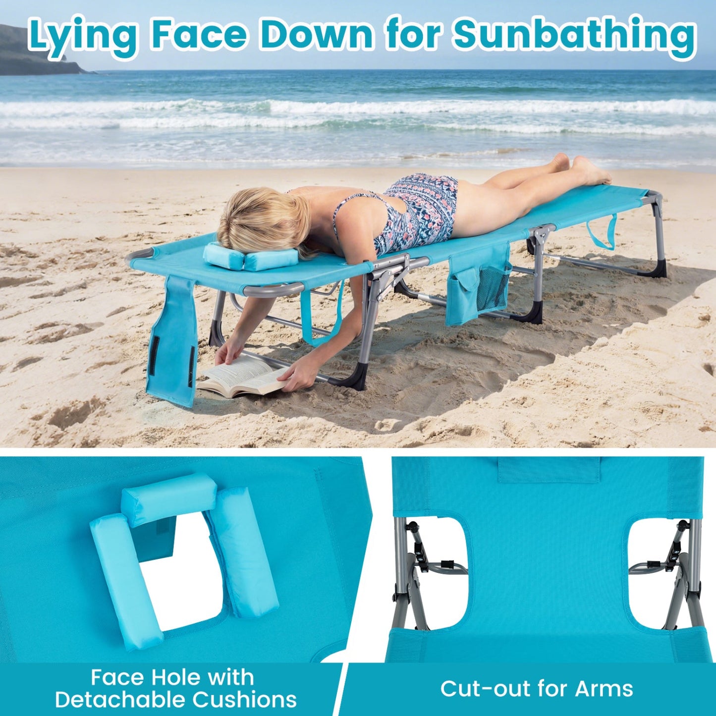 Set of 2 Tanning Chair Portable Chaise Lounge Chair with 4-Position Adjustable Backrest - Tampa Home & Garden Store