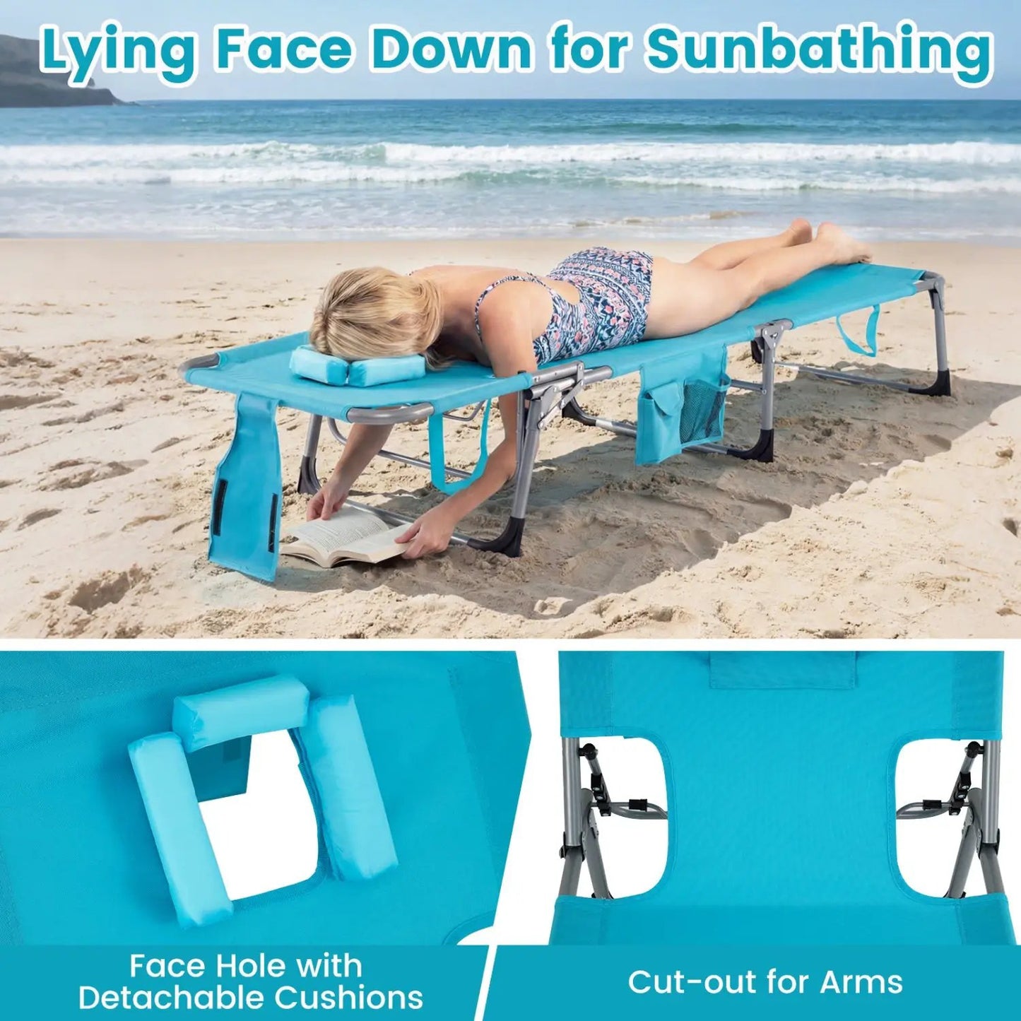 DirectDeals 2 turquoise portable tanning chairs with 4-position backrest on Tampa Home & Garden Store