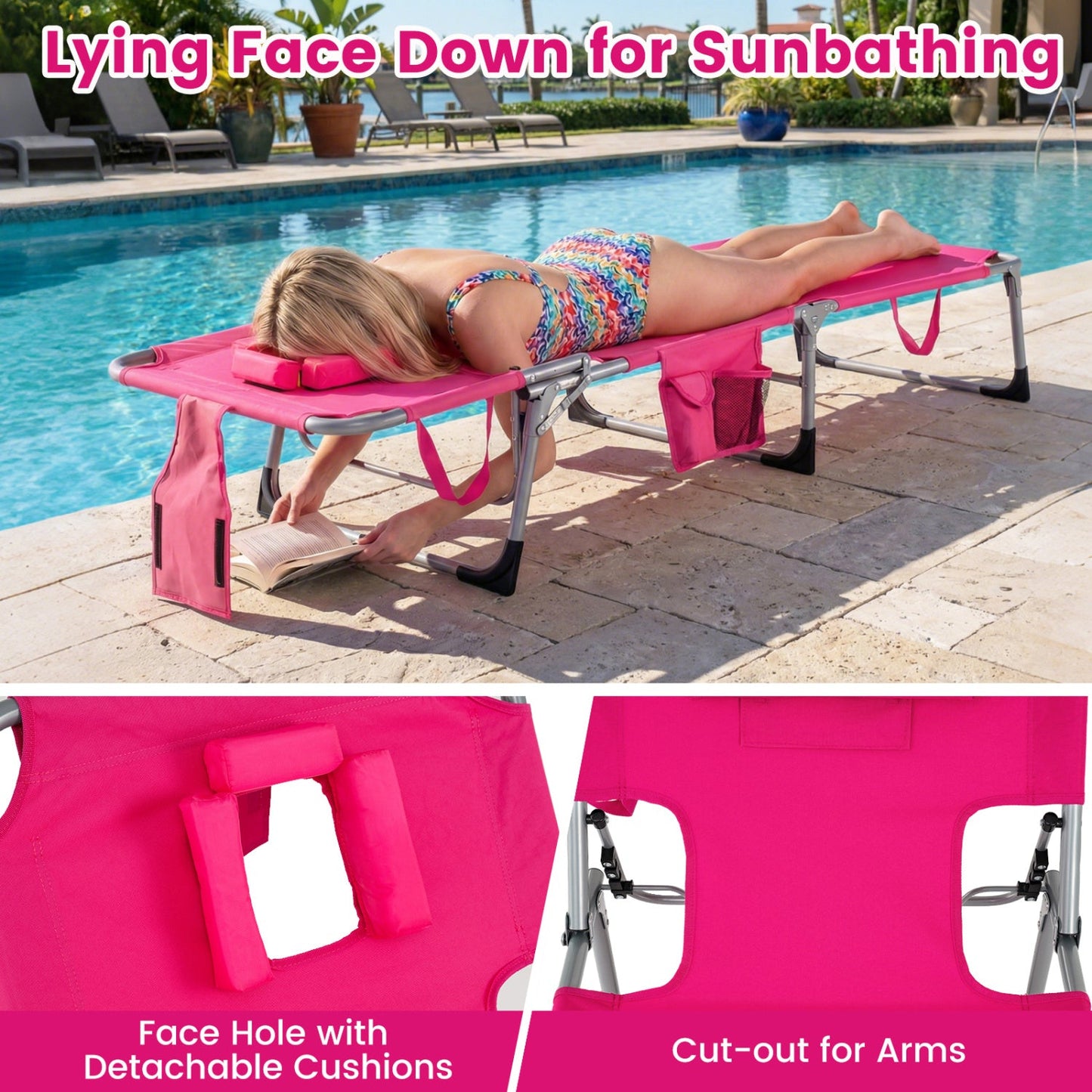 Adjustable Tanning Chaise Lounge With Face Hole