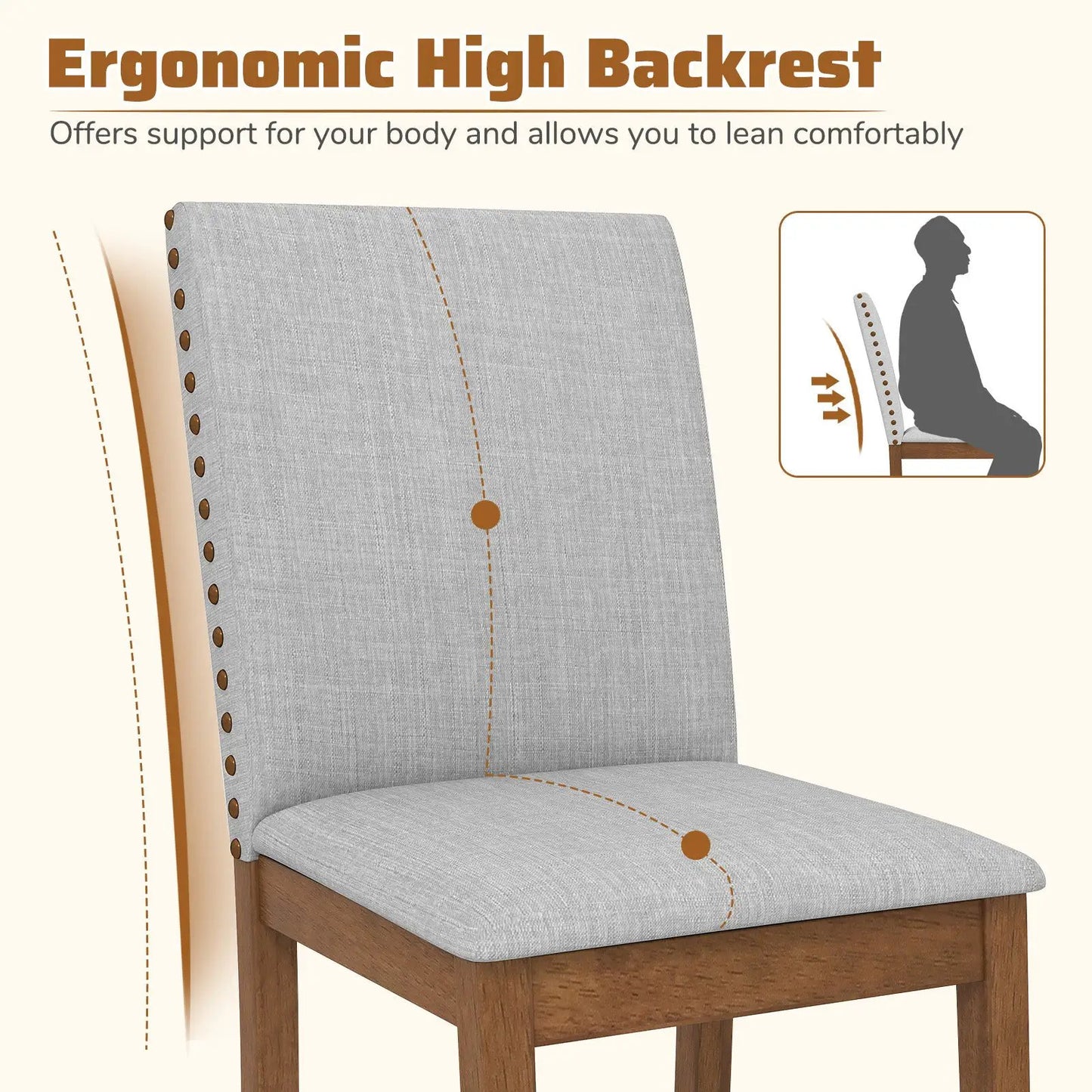Set of 2 walnut dining chairs with gray upholstered seats and nailhead trim on Tampa Home & Garden Store