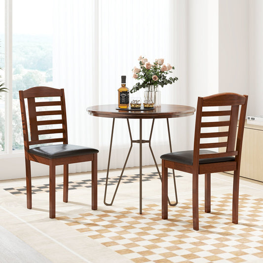 Juego de 2 sillas de cocina de madera con asiento tapizado en piel sintética-Negro