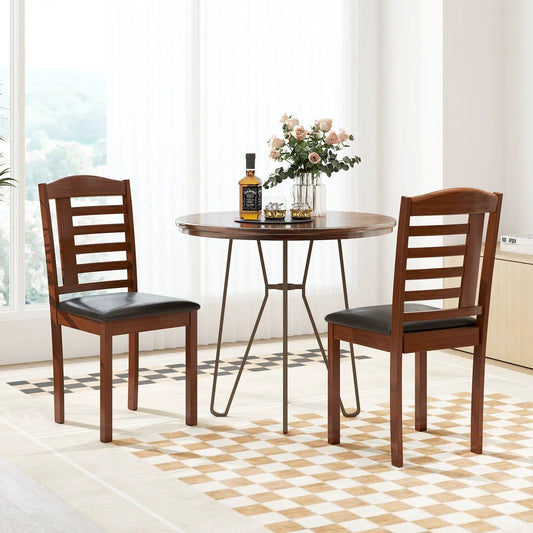 Two wood kitchen chairs with black faux leather seats, brown frames, set of 2 for dining on Tampa Home & Garden Store