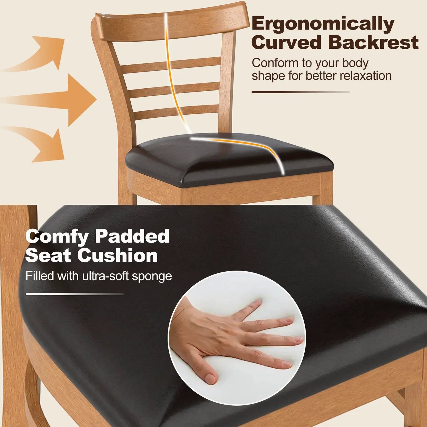 Pair of wooden dining chairs with rubber wood legs and black padded seats DirectDeals on Tampa Home & Garden Store
