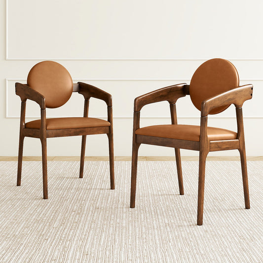 Set of 2 Wooden Dining Chair PU Leather Upholstered Armchairs-Brown - Tampa Home & Garden Store