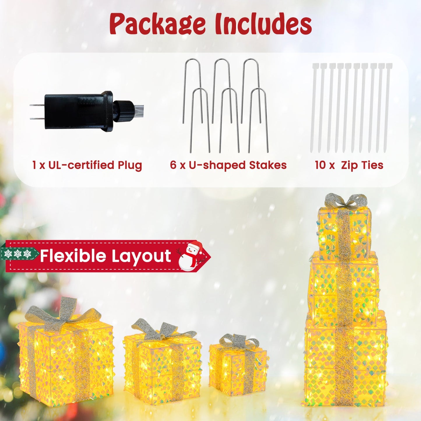 Light kit contents from DirectDeals: 1 UL-certified plug, 6 U-shaped stakes, 10 zip ties on Tampa Home & Garden Store