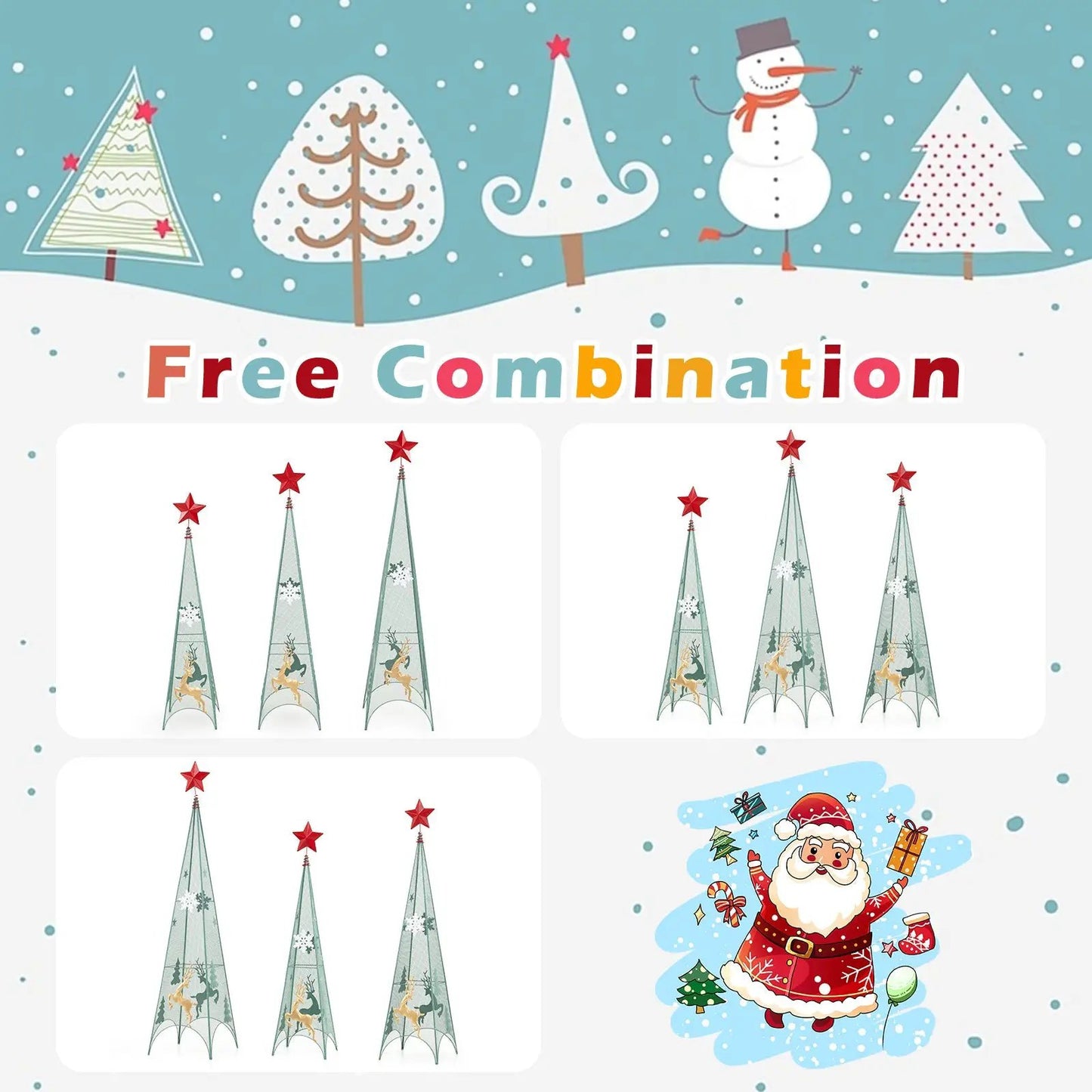 3/3.5/4 Feet Set of 3 Tower Shaped Christmas Trees with Removable Star Toppers - Tampa Home & Garden Store