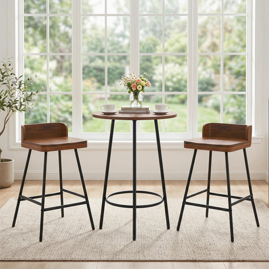 24in Industrial Bar Stool with Low Back set of 4, wood seat, black metal legs DirectDeals on Tampa Home & Garden Store
