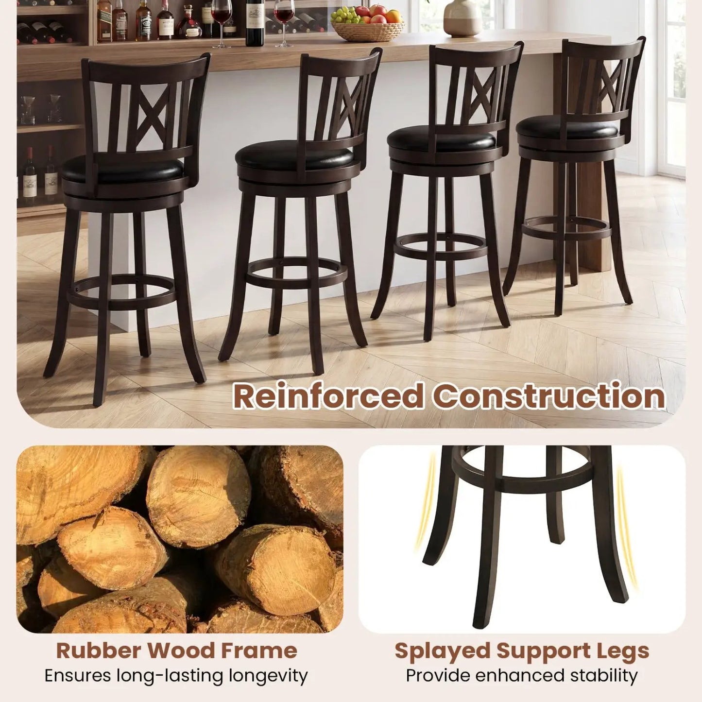 Swivel Bar Stools Set 4 With Backrest Footrest