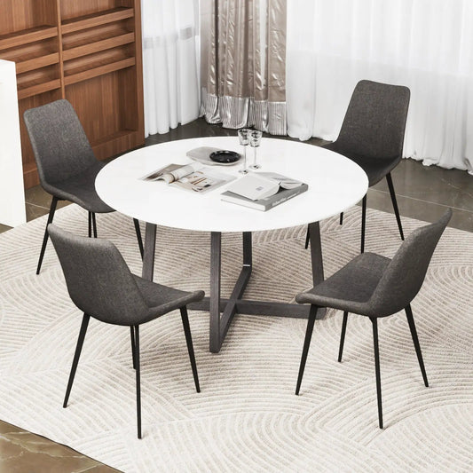 Set of 4 gray upholstered dining chairs with black metal legs by DirectDeals on Tampa Home & Garden Store
