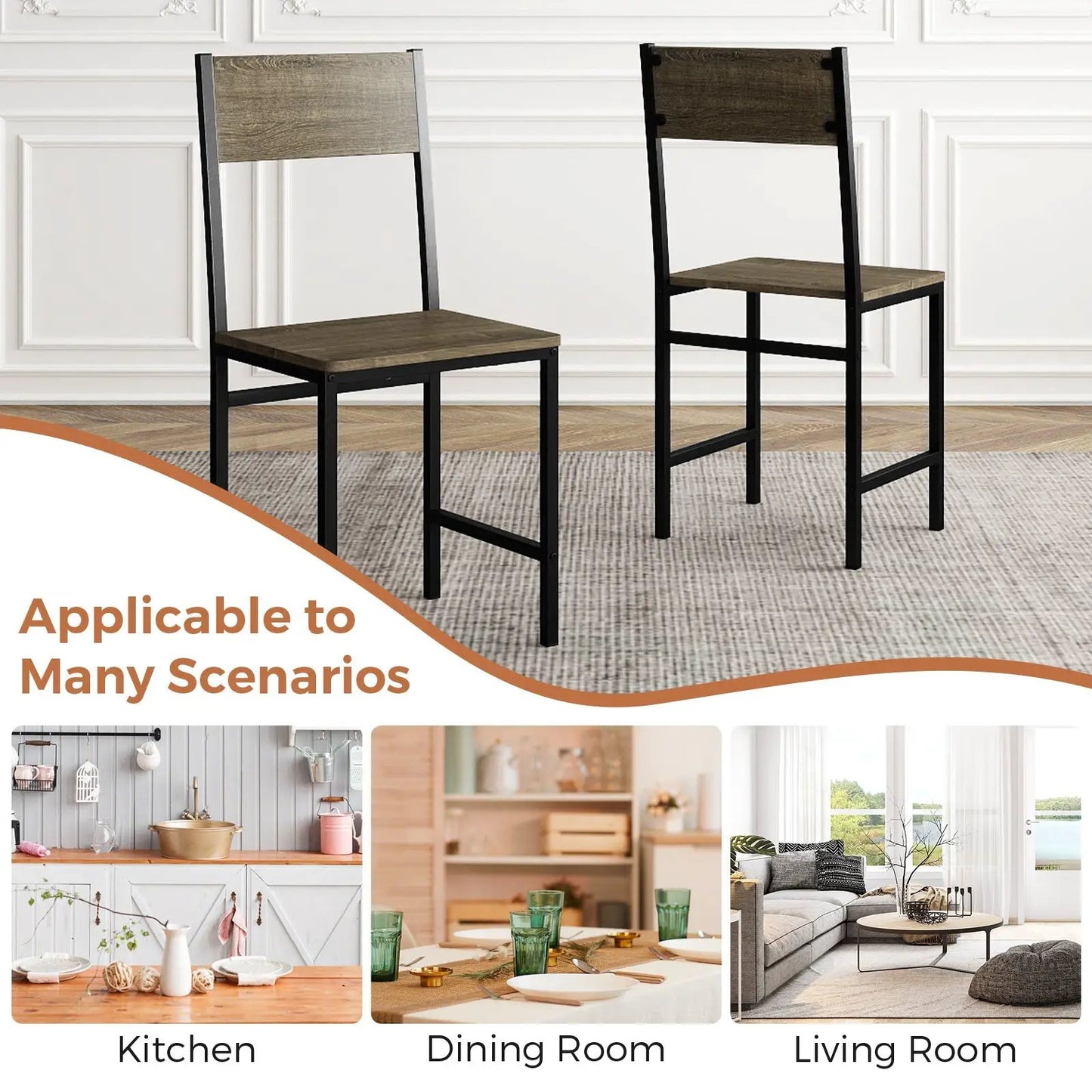 Set of 4 slanted-back dining chairs with wood seats and backs on black metal legs on Tampa Home & Garden Store