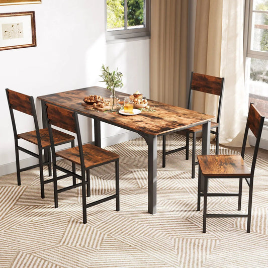 Set of 4 slanted-back dining chairs with dark wood seats and black metal legs DirectDeals on Tampa Home & Garden Store