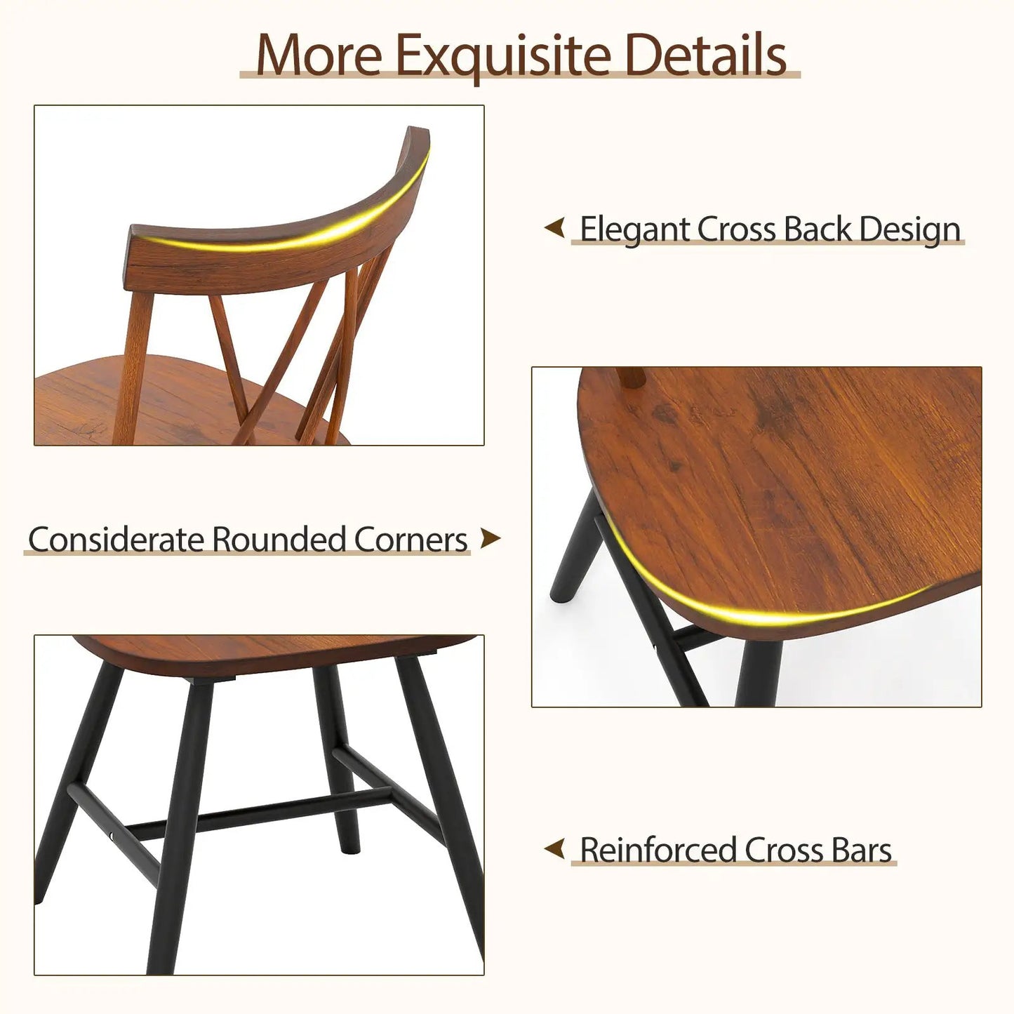Set of 4 curved cross-back dining chairs in walnut wood finish with black legs on Tampa Home & Garden Store