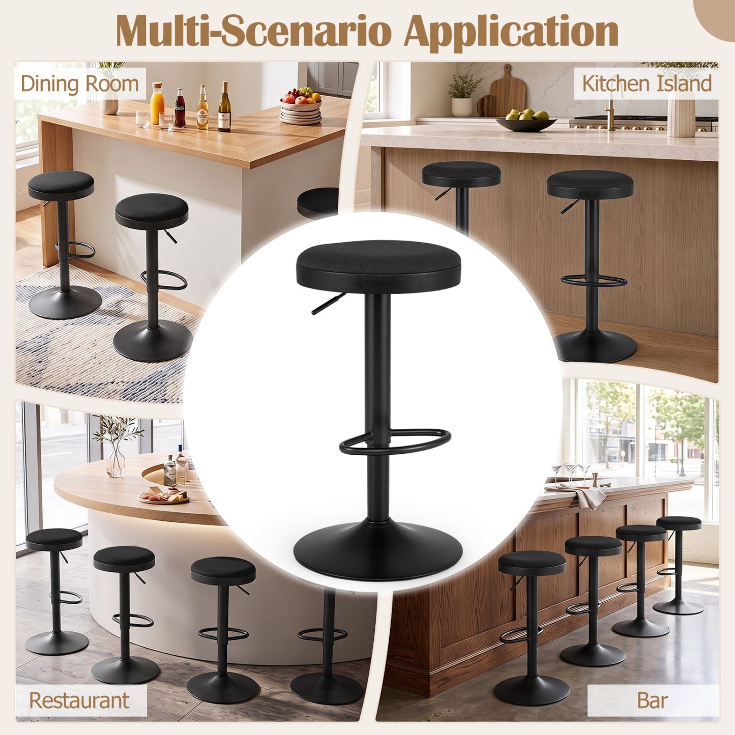 Adjustable swivel bar stools set of 4 with padded black seats and footrests DirectDeals on Tampa Home & Garden Store