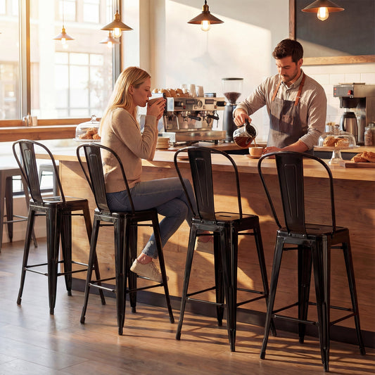 Set of 4 Metal Bar Stools with Backrests and Footrests - Tampa Home & Garden Store