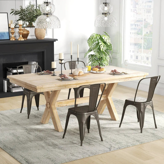 4-piece gunmetal bar stools with removable backs and rubber feet around a wooden dining table on Tampa Home & Garden Store