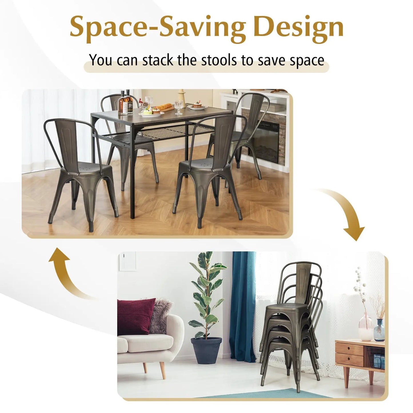4-piece gunmetal bar stools with removable backs around a metal dining table on Tampa Home & Garden Store