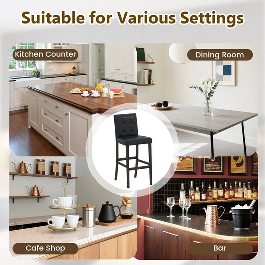 Set of 4 PVC Leather Bar Stools with Wood Legs in dark gray fabric by DirectDeals on Tampa Home & Garden Store