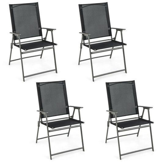 Set of 4 Patio Folding Chair Set with Rustproof Metal Frame-Black - Tampa Home & Garden Store