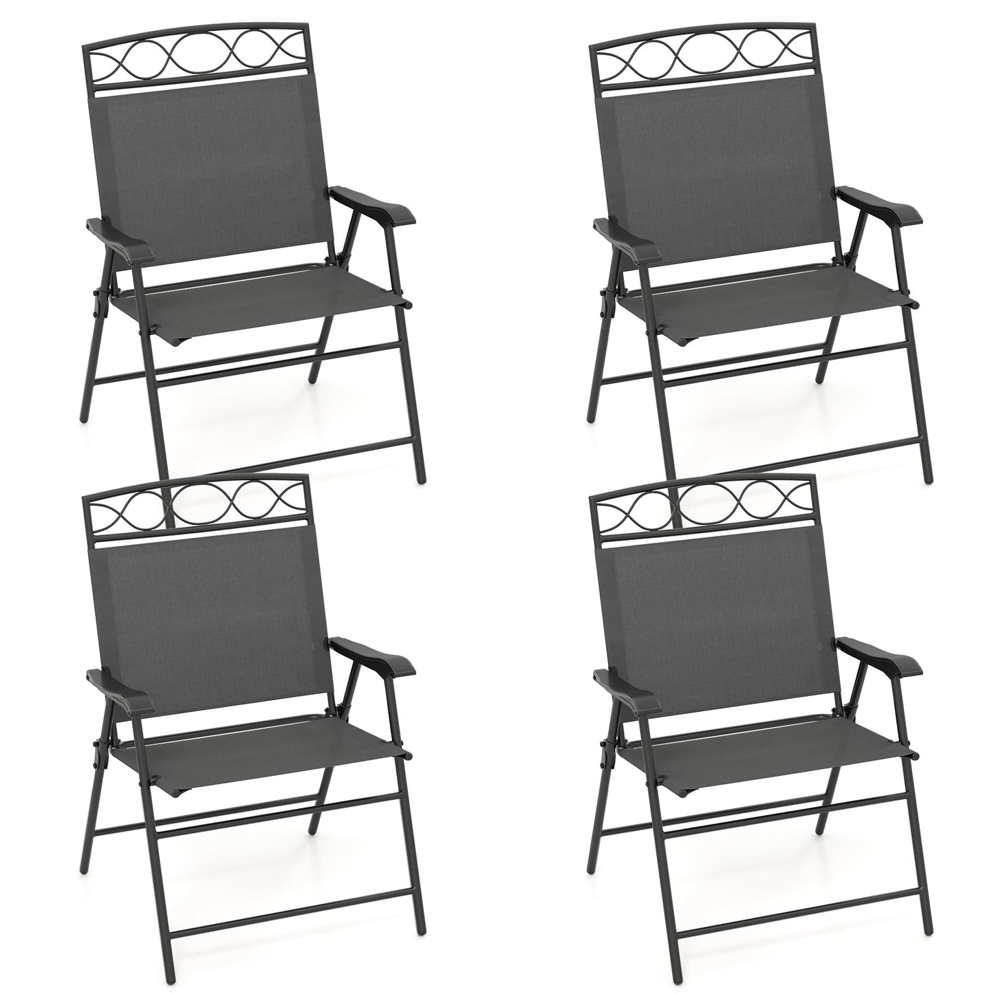 Set of 4 Patio Folding Chairs Set Dining Chairs with Armrests-Brown