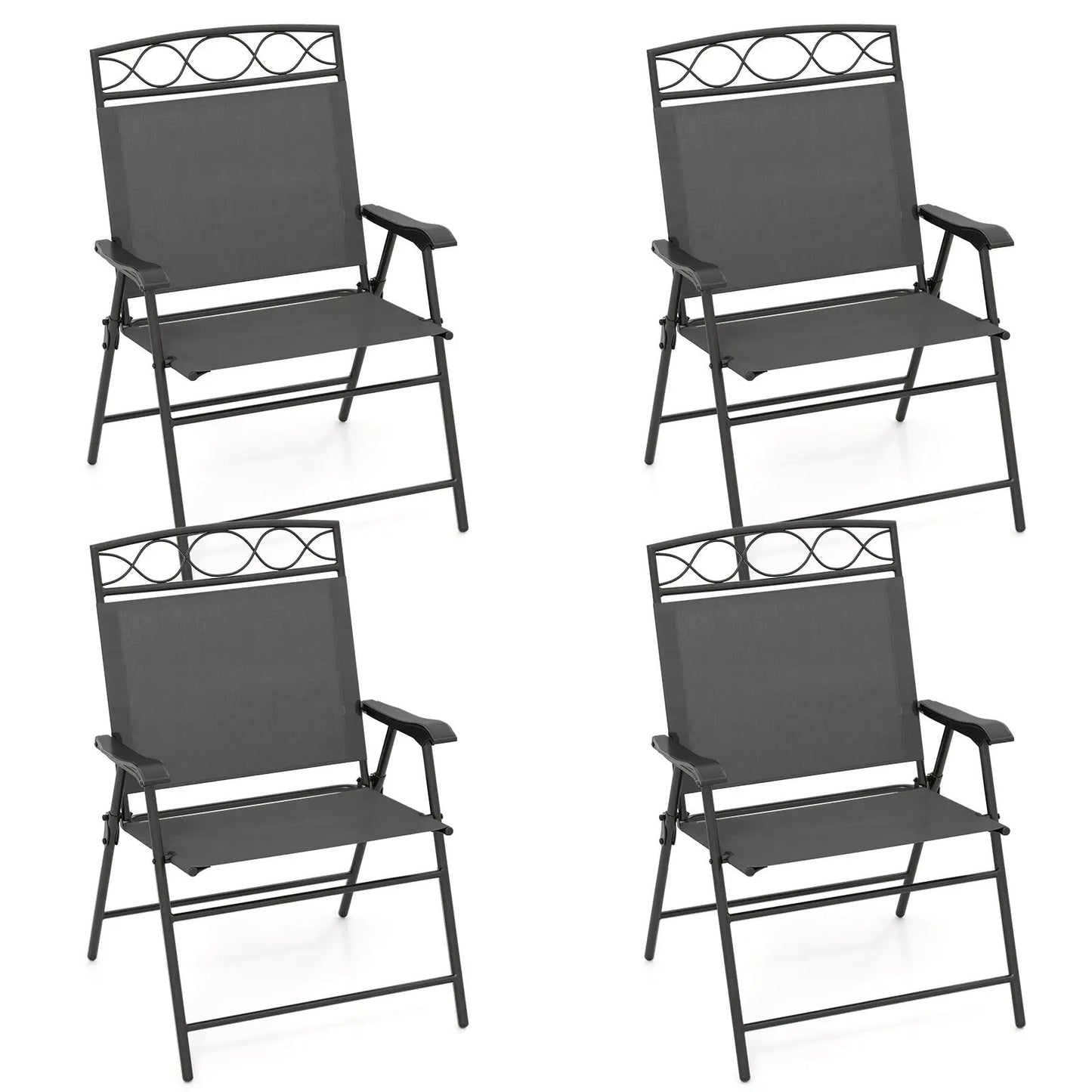 Set of 4 DirectDeals patio folding chairs with armrests in dark gray fabric on Tampa Home & Garden Store