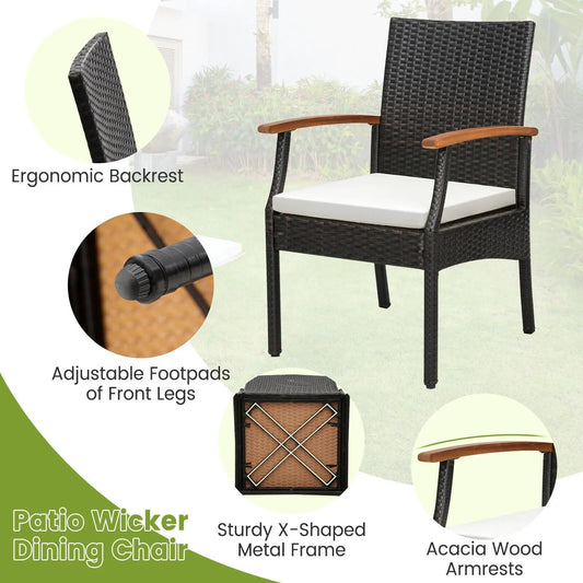 DirectDeals patio wicker chair with white cushions, black woven rattan, acacia wood armrests on Tampa Home & Garden Store