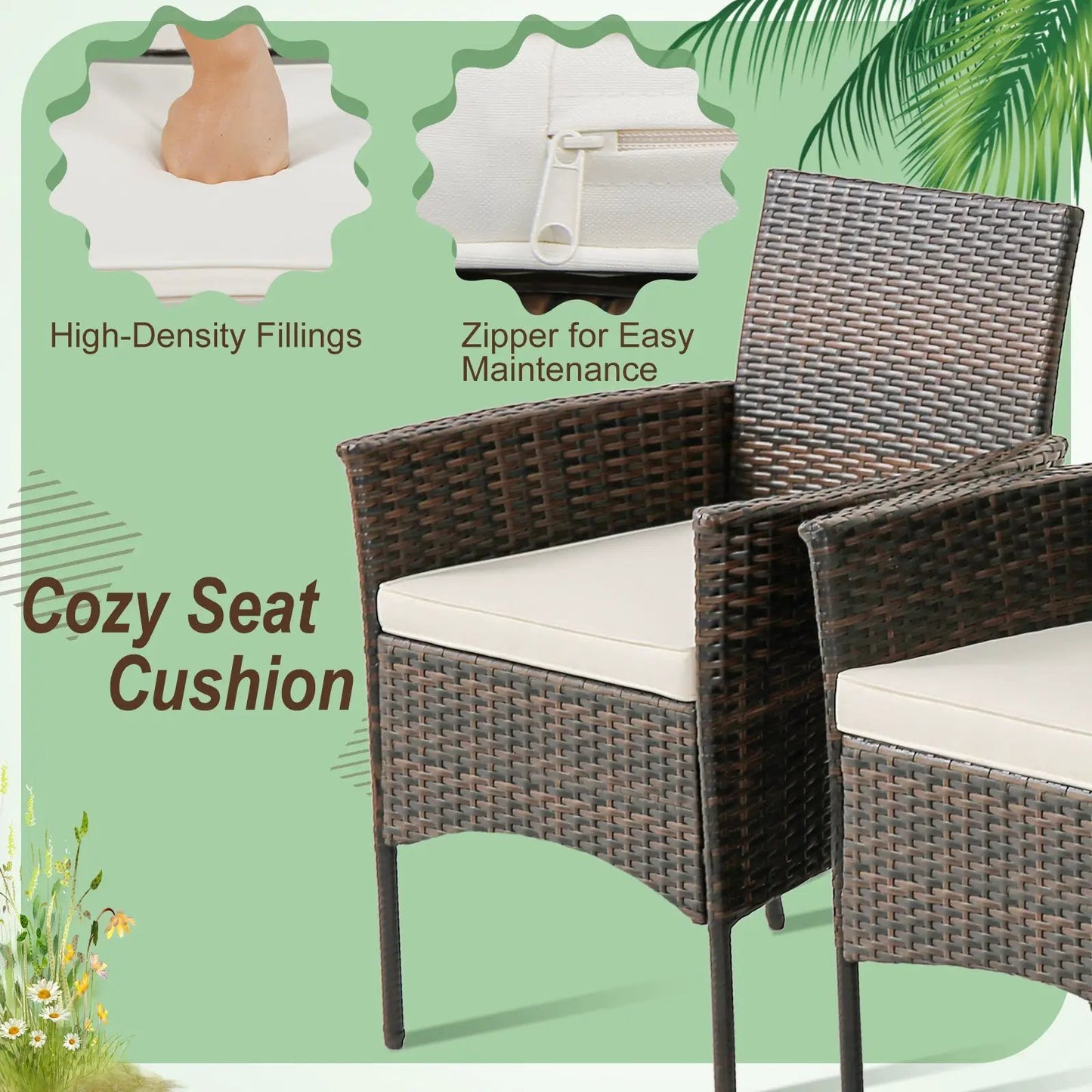 Set of 4 PE wicker patio chairs with beige cushions for outdoor dining on Tampa Home & Garden Store