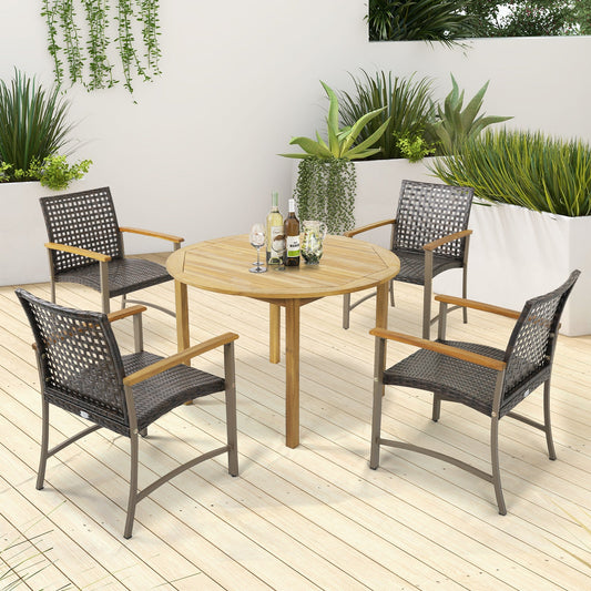 Set of 4 Patio Rattan Dining Chairs with Acacia Wood Armrests-Set of 4 - Tampa Home & Garden Store