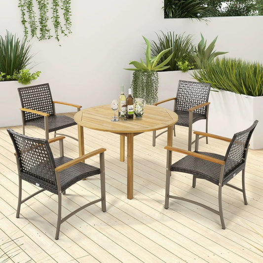 Set of 4 Patio Rattan Dining Chairs with Acacia Wood Armrests-Set of 4 - Tampa Home & Garden Store