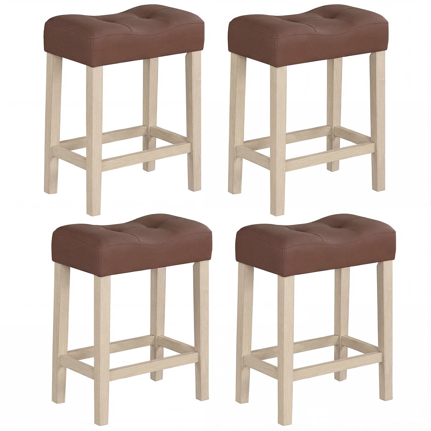 Set of 4 Upholstered Counter Height Bar Stool with Curved Saddle-Seat-Gray