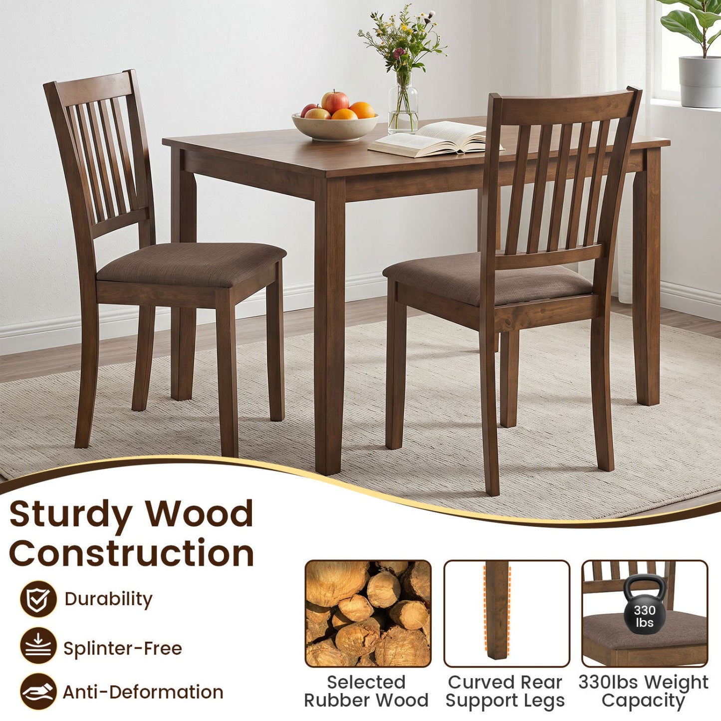 Upholstered Dining Chairs Set of 4 with rubber wood frame brown DirectDeals on Tampa Home & Garden Store