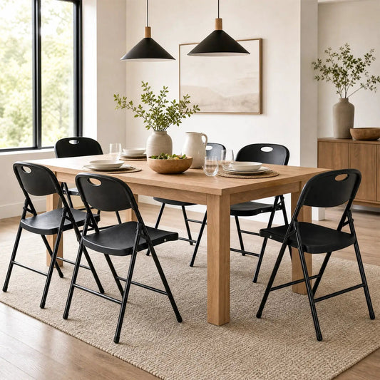 Foldable plastic dining chairs set of 6 by DirectDeals in black with ergonomic backrests on Tampa Home & Garden Store