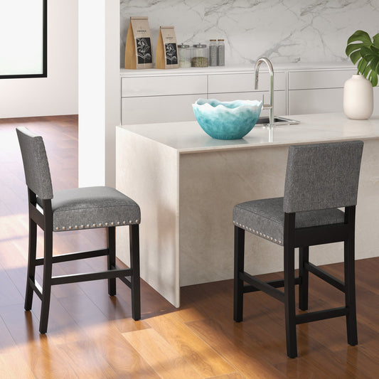38.5/43.5 Inch Set of 2 Counter Height Chairs with Solid Rubber Wood Frame - Tampa Home & Garden Store