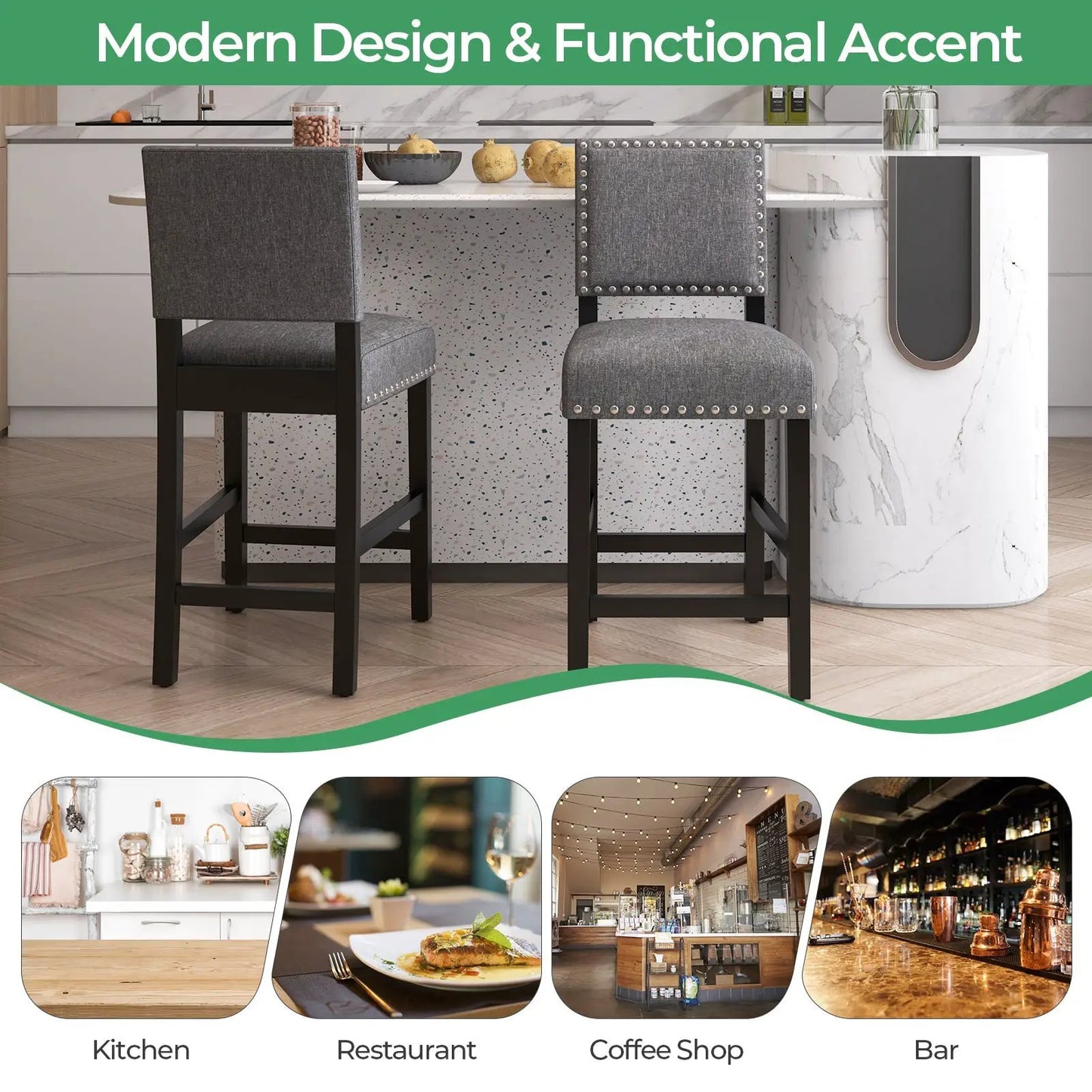Two gray counterheight chairs with rubber wood frames DirectDeals bar stools on Tampa Home & Garden Store