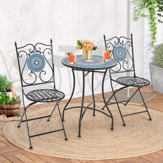 Set of 2 Mosaic Chairs for Patio Metal Folding Chairs-Multicolor