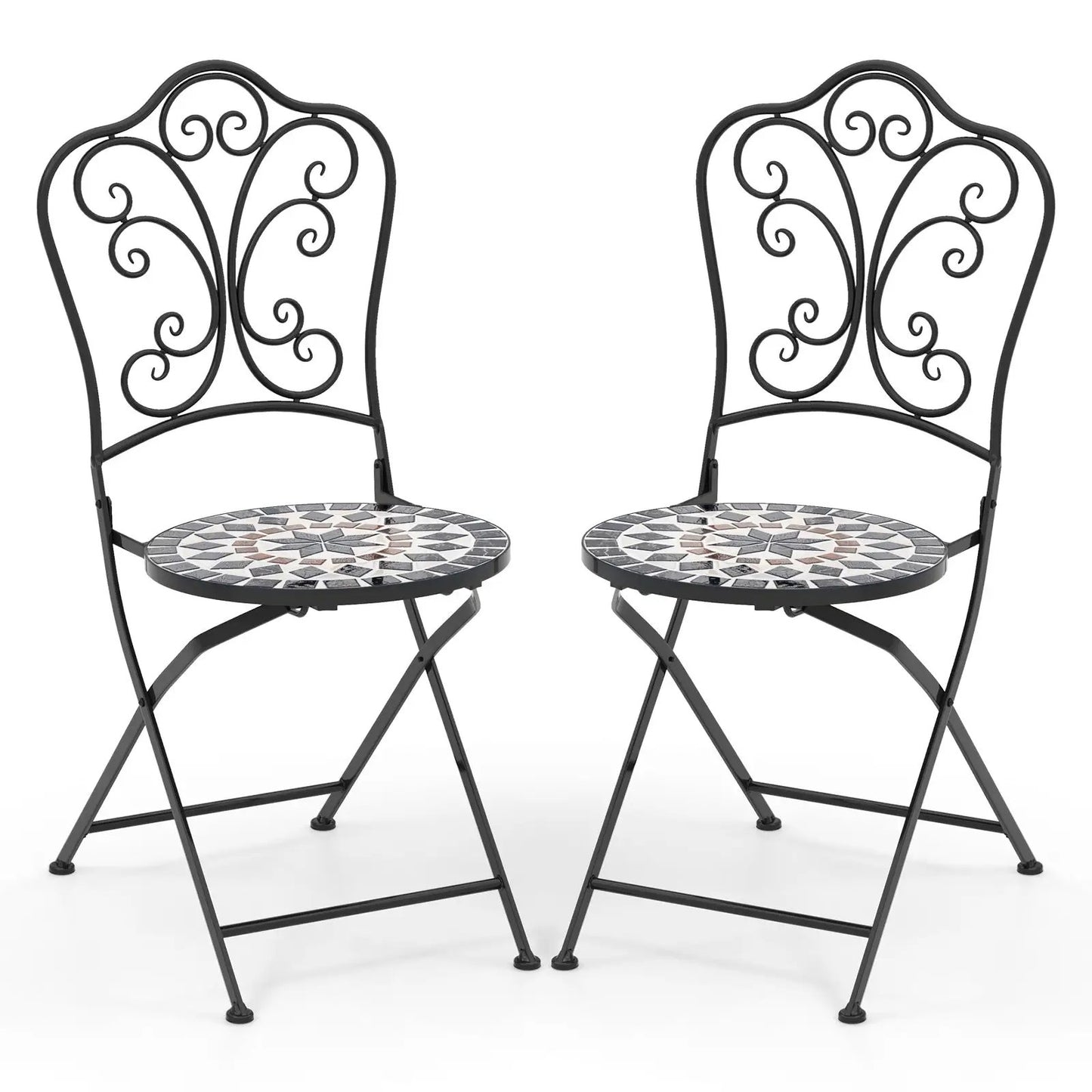 Set of 2 mosaic metal folding patio chairs with tile seats on Tampa Home & Garden Store