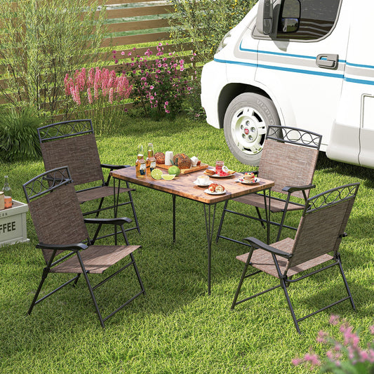 Set of 4 Patio Folding Chairs Set Dining Chairs with Armrests-Brown - Tampa Home & Garden Store