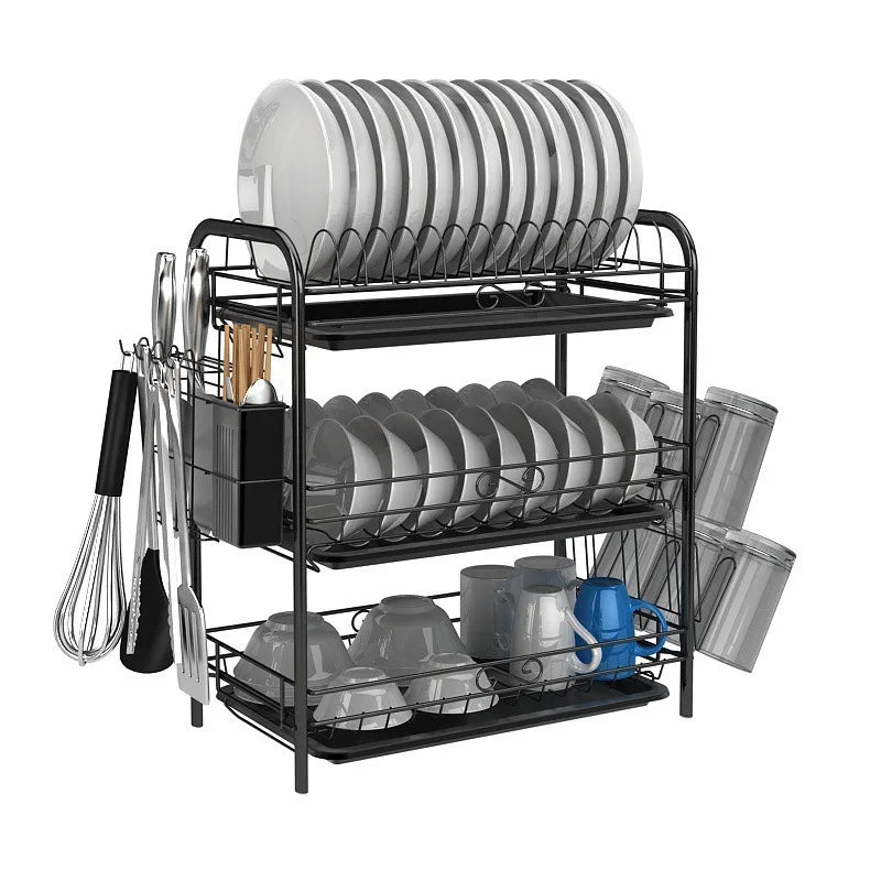3-Tier Kitchen Drying Rack & Dish Organizer Shelf with Drain Board