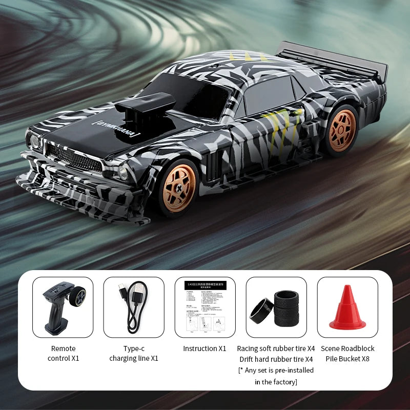 Mini RC Drift Car 4WD zebra camo; 6-piece kit: remote, charger, manual, tires, cones on Tampa Home & Garden Store
