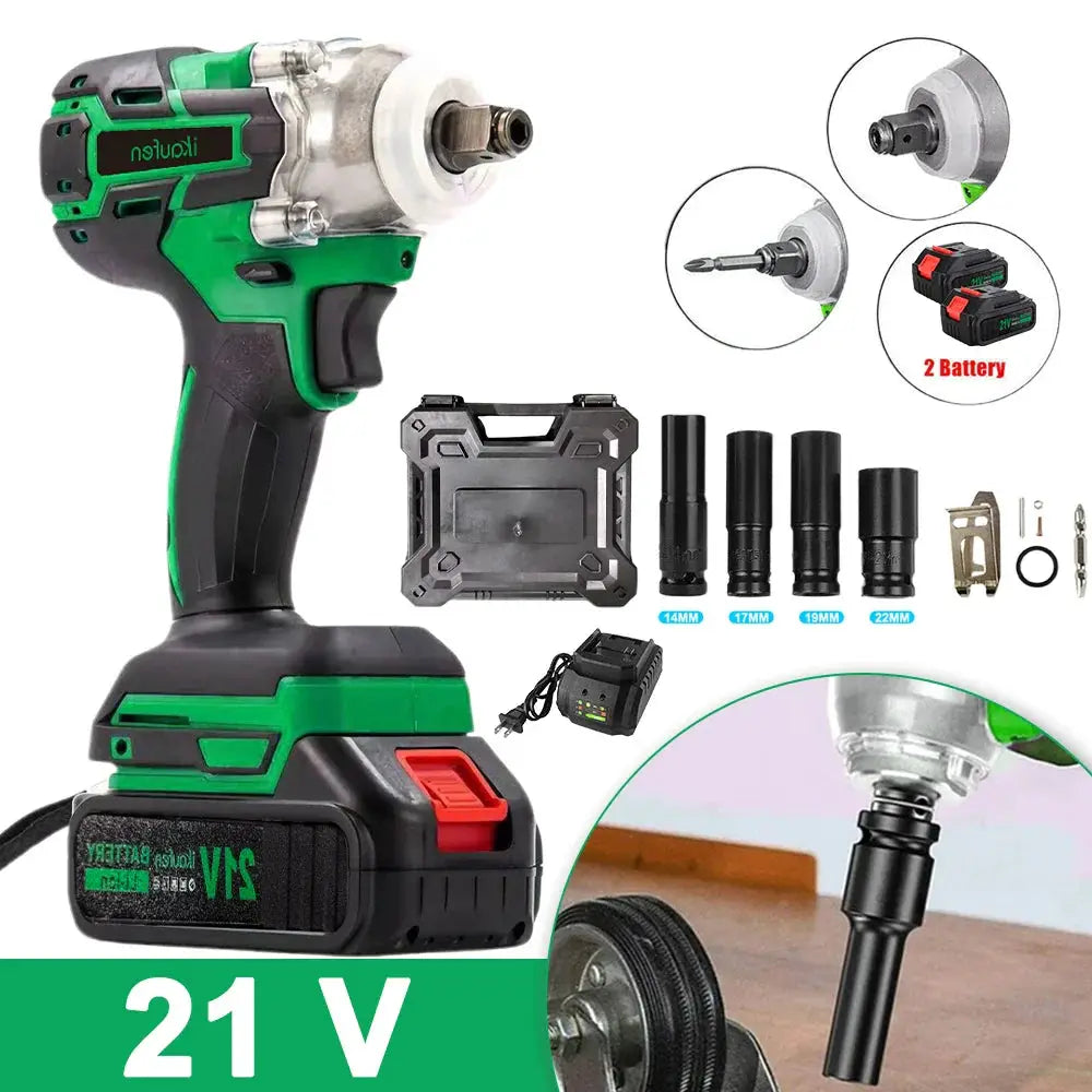 380Nm 21V brushless cordless impact wrench Moktan Sabai green/black with 2 batteries on Tampa Home & Garden Store
